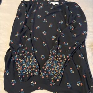 LOFT Black Blouse with Colorful Floral Design